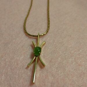 Gold Necklace with Green Gemstone Pendant